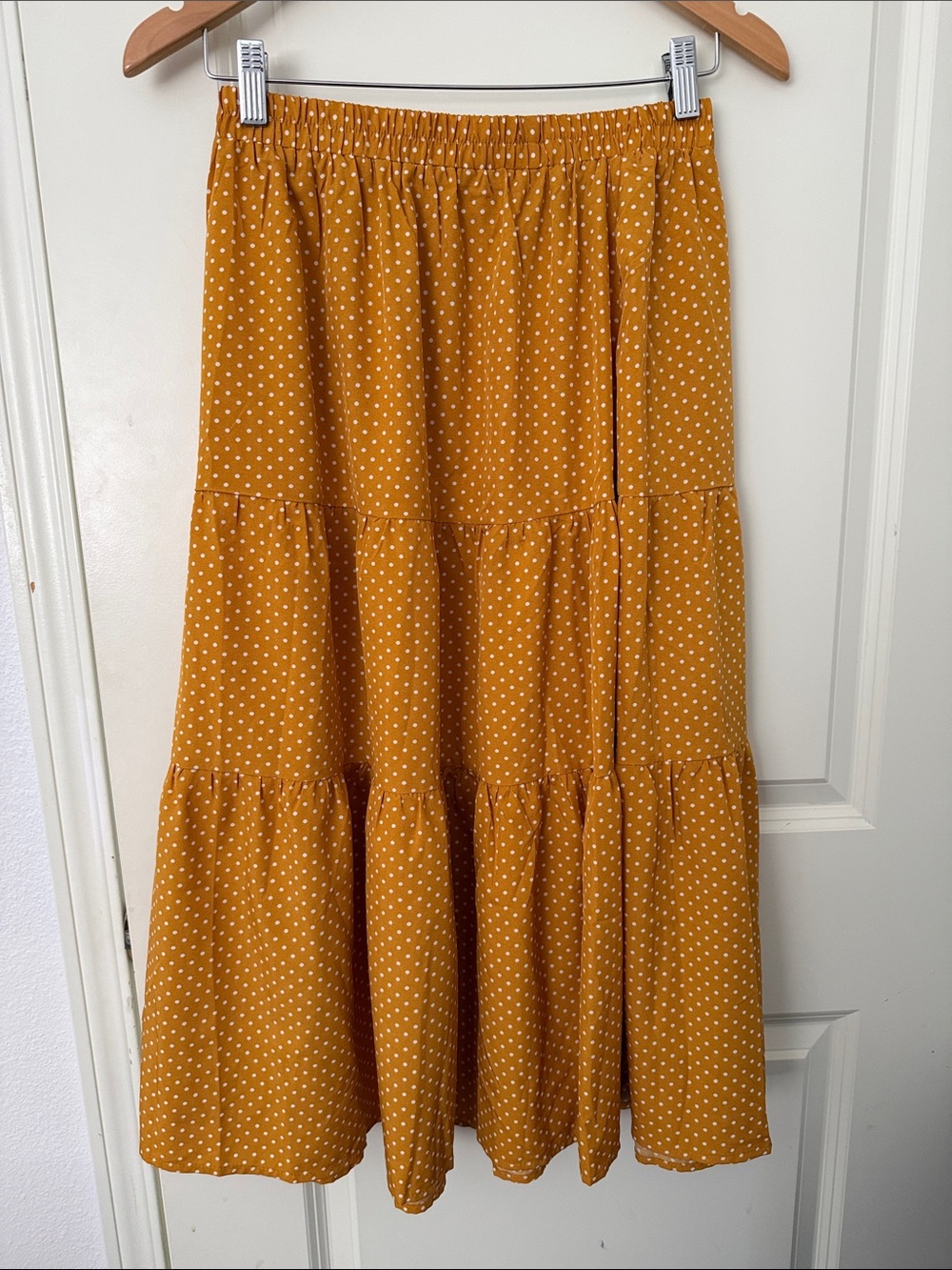 Tiered Polka Dot Maxi Skirt in Mustard